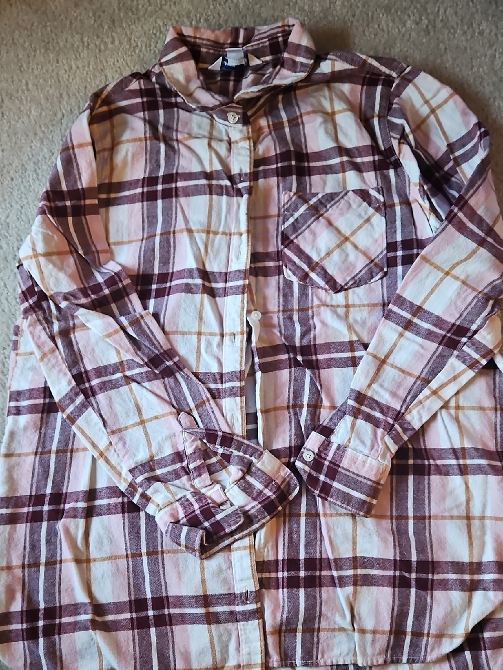 Pink and Maroon Plaid Button-Up Shirt